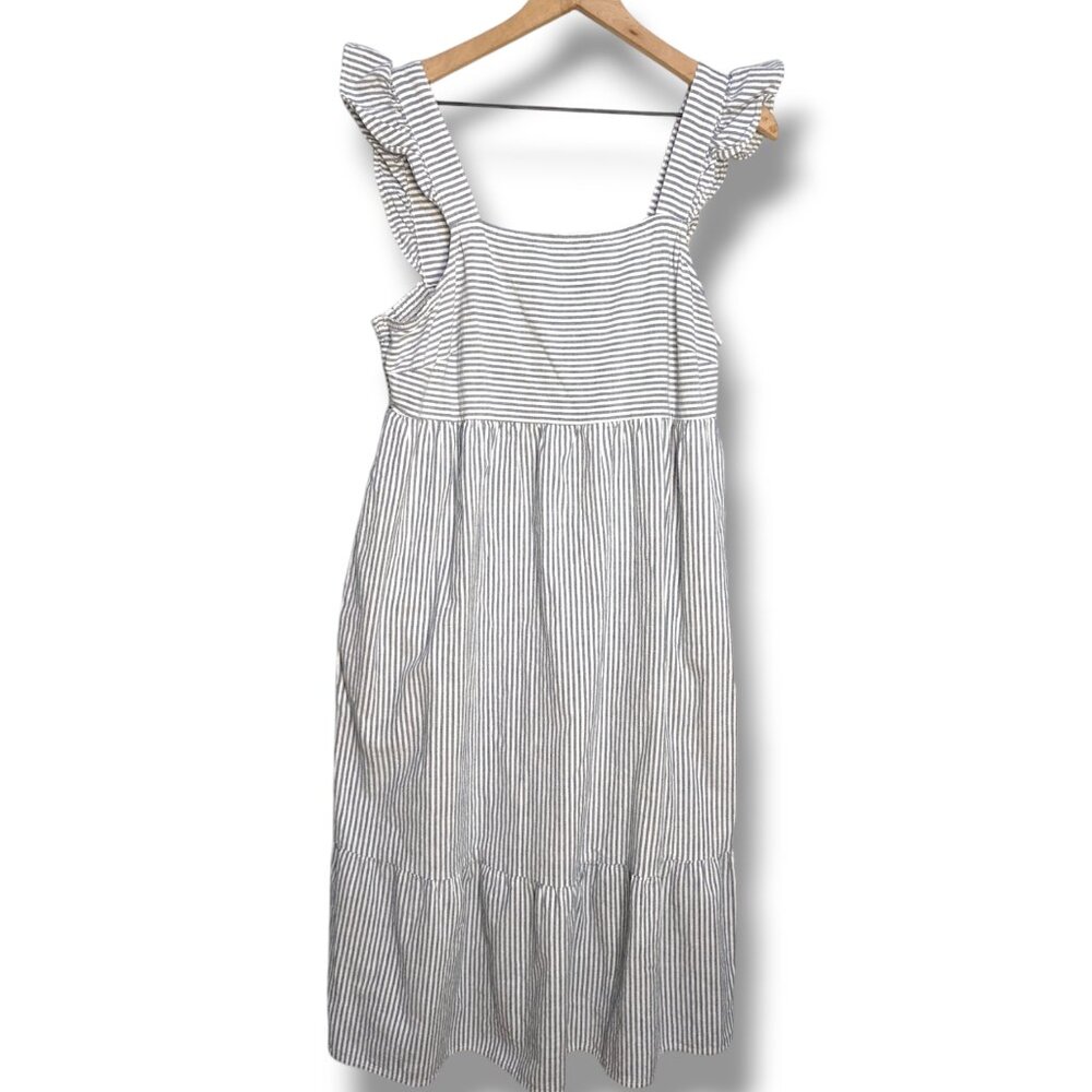 Striped Ruffle Strap Midi Dress - White & Black